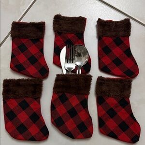 Set of 6 Red & Black Buffalo Plaid Stocking Silverware Holders